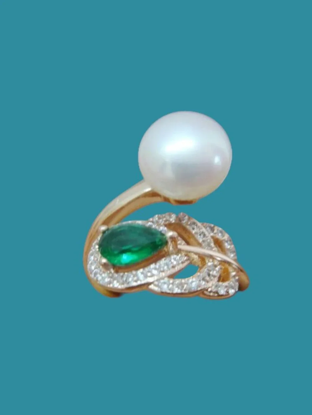 Natural South Sea 9mm White Pearl Adjustable Size Ring-Gold Plated 925 Silver